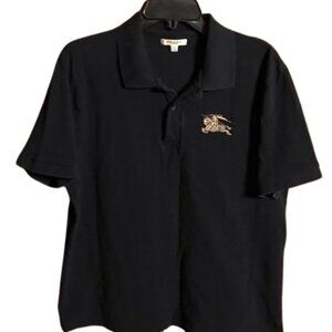 Burberry Women's Black Big Logo *Rare Cotton Polo Shirt Size XL‎